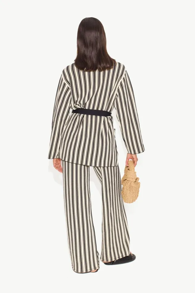 Simon Miller Knitwear Women Max Belted Knit Cardigan In BlackRice Flour Stripe Simon Miller Knitwear Women Max Belted Knit Cardigan In BlackRice Flour Stripe