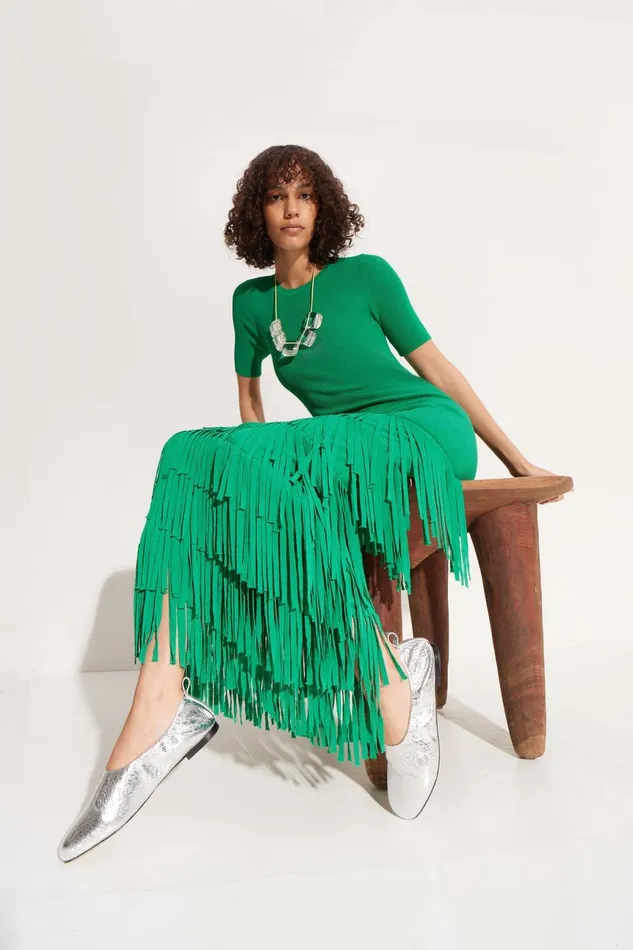Simon Miller Knitwear Women Za Za Fringe Dress In Jade Simon Miller Knitwear Women Za Za Fringe Dress In Jade