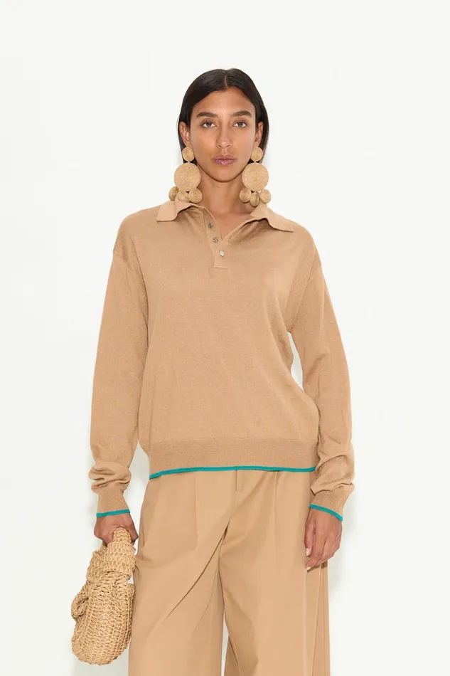 Simon Miller Sweaters Women Marcel Polo Sweater In Khaki Merino Wool