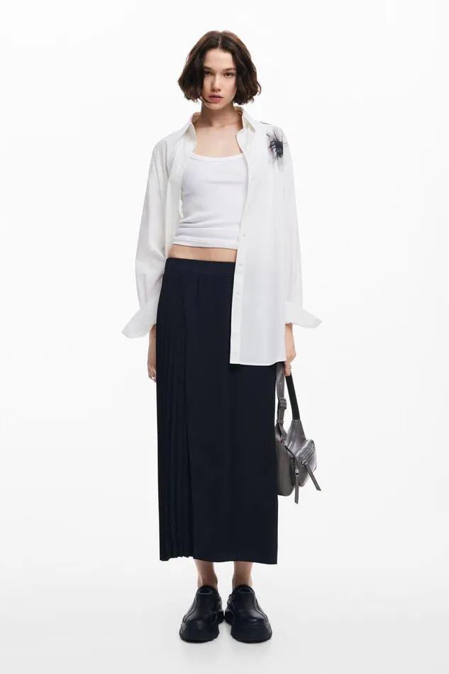 Skirts And Shorts Women Desigual Pleated Midi Skirt Black