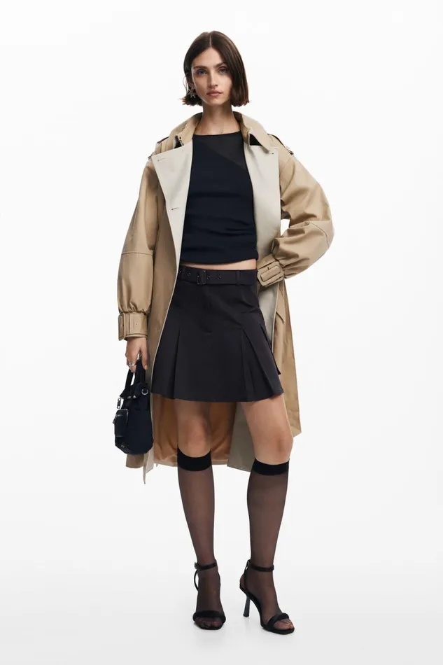 Skirts And Shorts Women Desigual Pleated Skirt With Belt Black