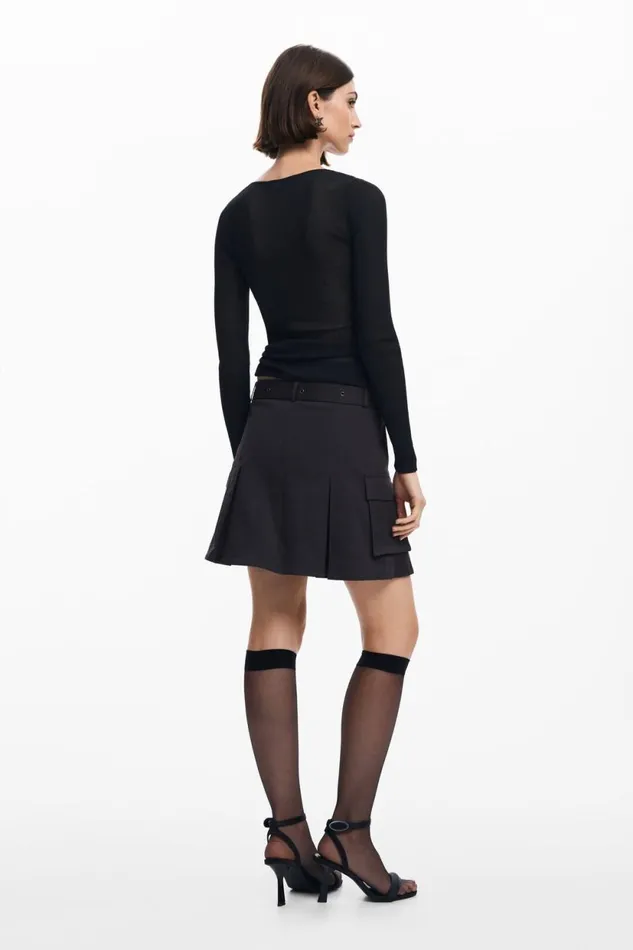 Skirts And Shorts Women Desigual Pleated Skirt With Belt Black