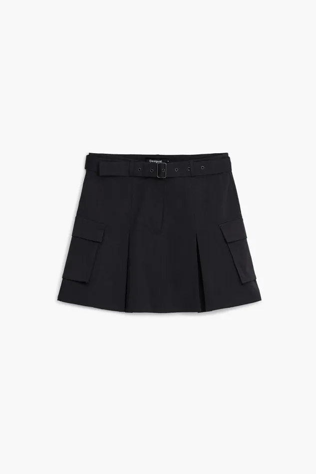 Skirts And Shorts Women Desigual Pleated Skirt With Belt Black