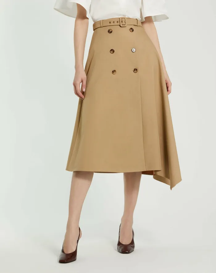 Skirts Mac Duggal Women Twill Midi Skirt With Buttons Taupe