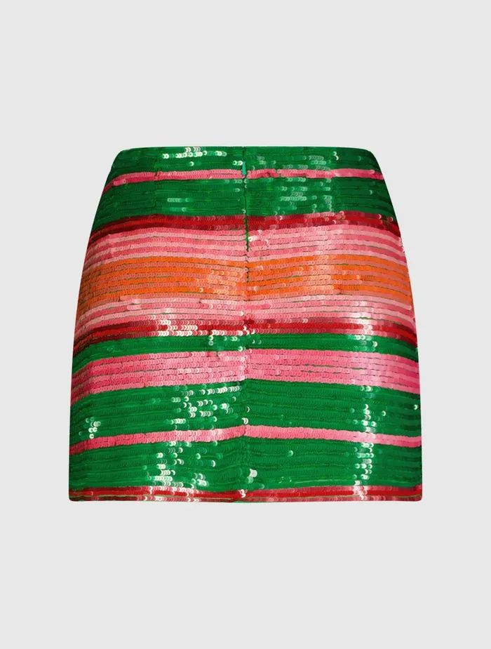 Skirts Sequin Striped Mini Skirt 8211 FINAL SALE Spring Green Multi 8211 Mac Duggal Women