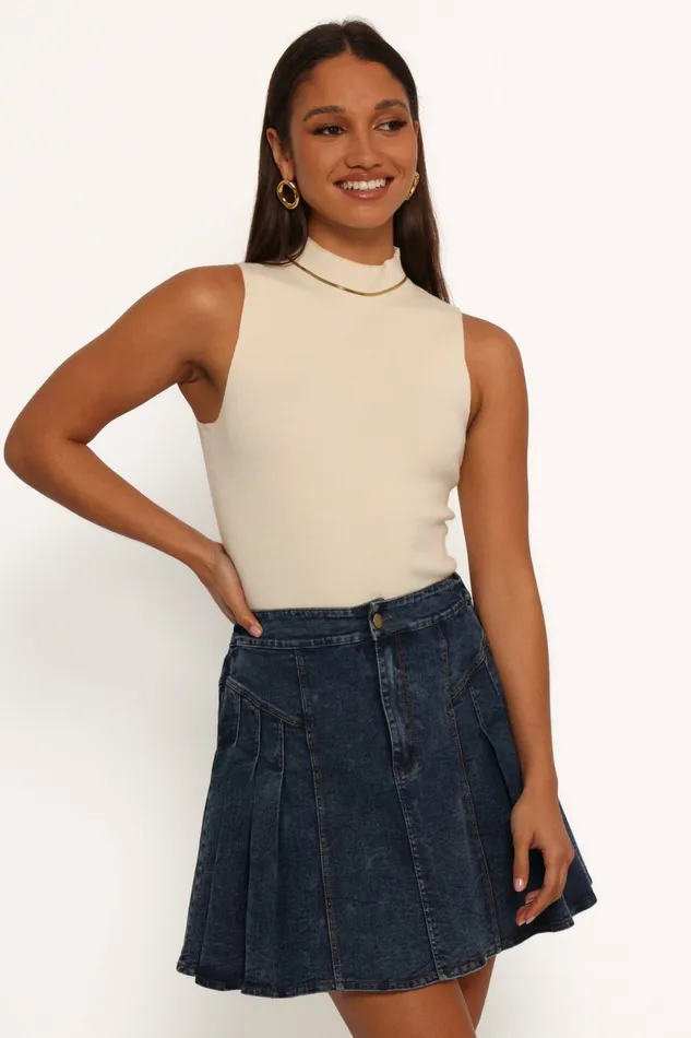 Skirts Women Alek Pleated Mini Skirt Mid Wash Denim Petal and Pup