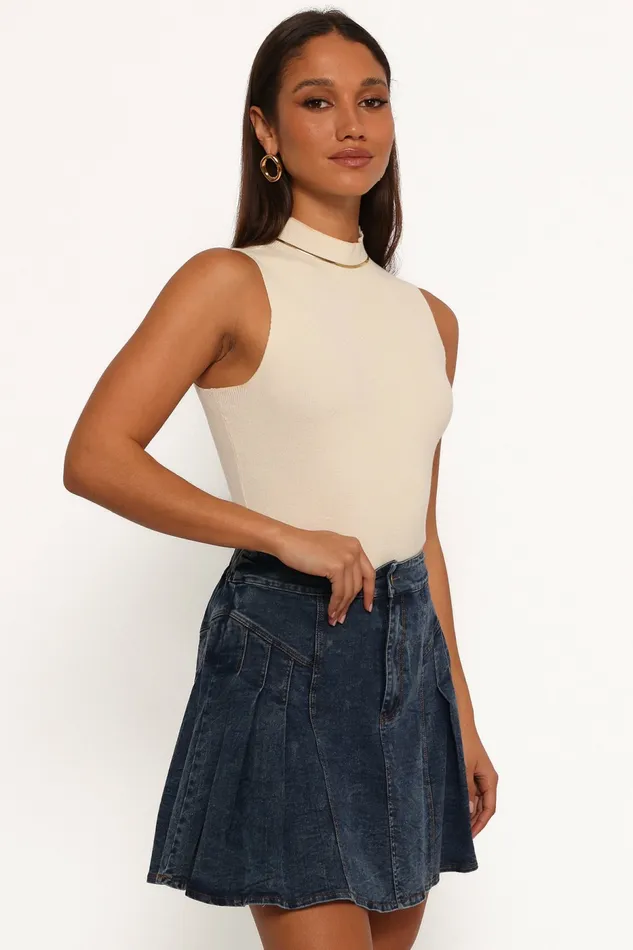 Skirts Women Alek Pleated Mini Skirt Mid Wash Denim Petal and Pup