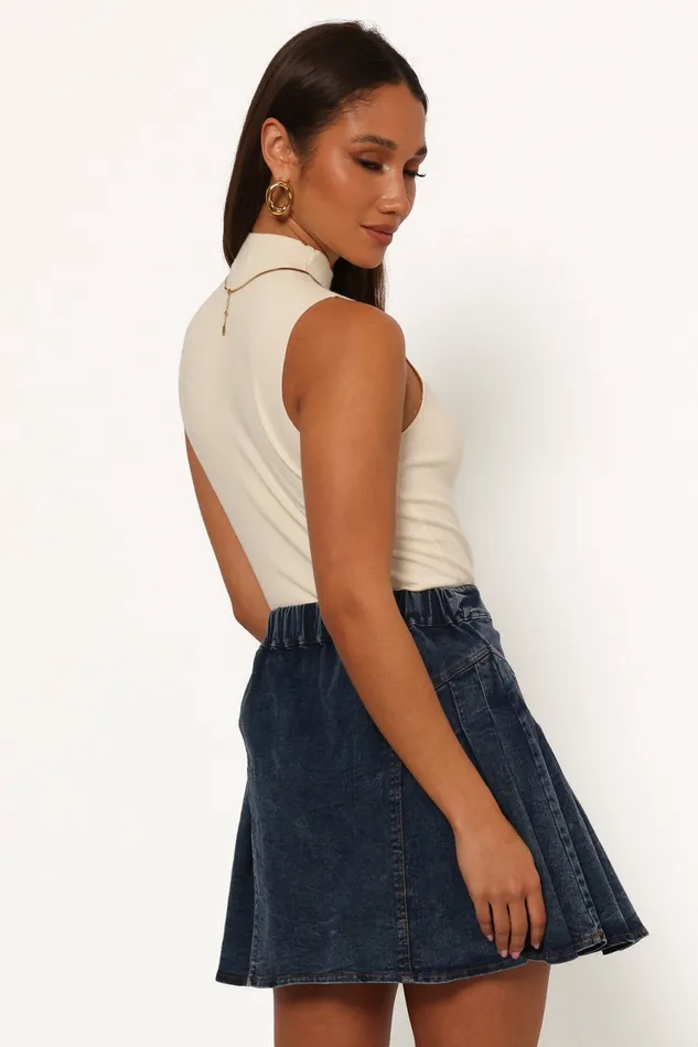 Skirts Women Alek Pleated Mini Skirt Mid Wash Denim Petal and Pup