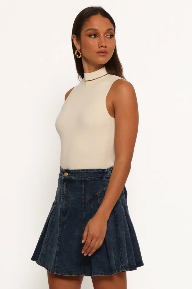 Skirts Women Alek Pleated Mini Skirt Mid Wash Denim Petal and Pup