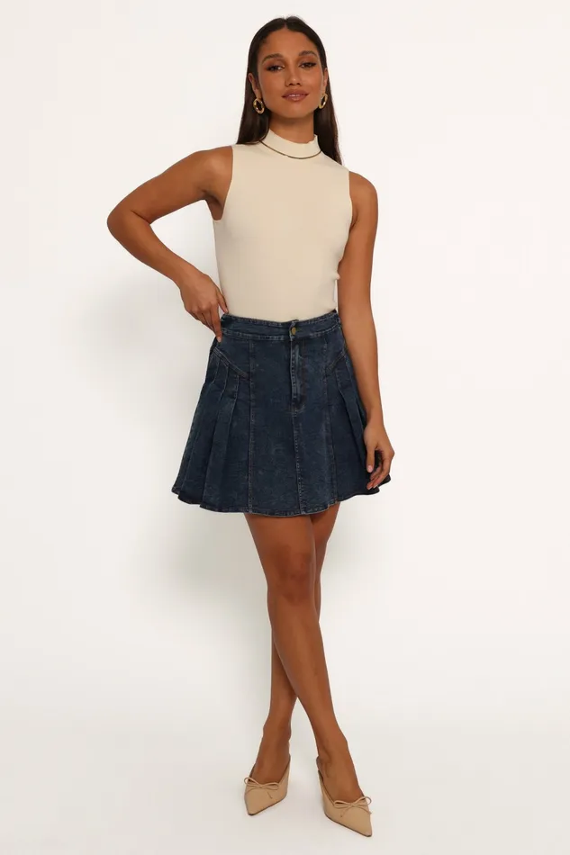 Skirts Women Alek Pleated Mini Skirt Mid Wash Denim Petal and Pup