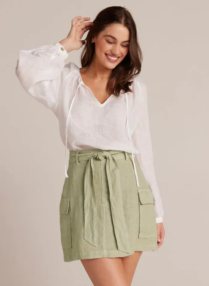 Skirts Women Bella Dahl Linen Cargo Mini Skirt 8211 Pale Palm