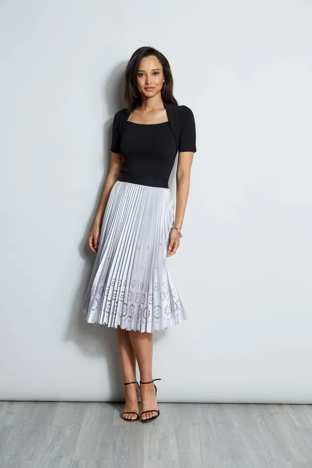 Skirts Women Elie Tahari Satin Platinum Pleated Skirt PLATINUM