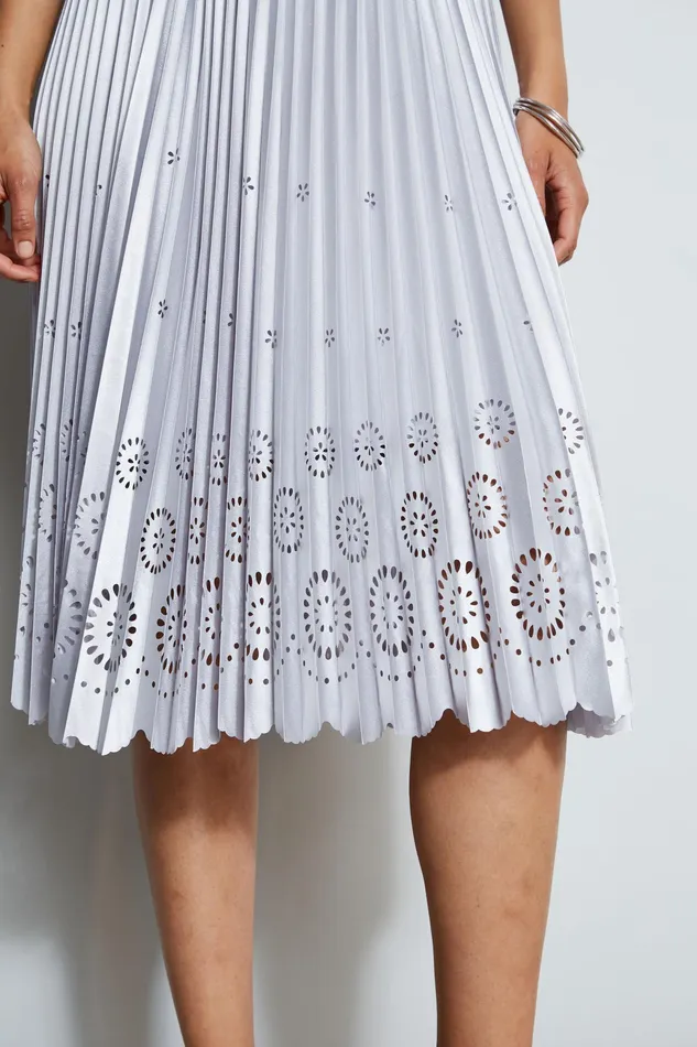 Skirts Women Elie Tahari Satin Platinum Pleated Skirt PLATINUM