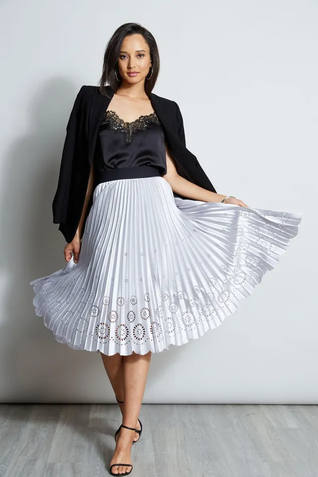 Skirts Women Elie Tahari Satin Platinum Pleated Skirt PLATINUM
