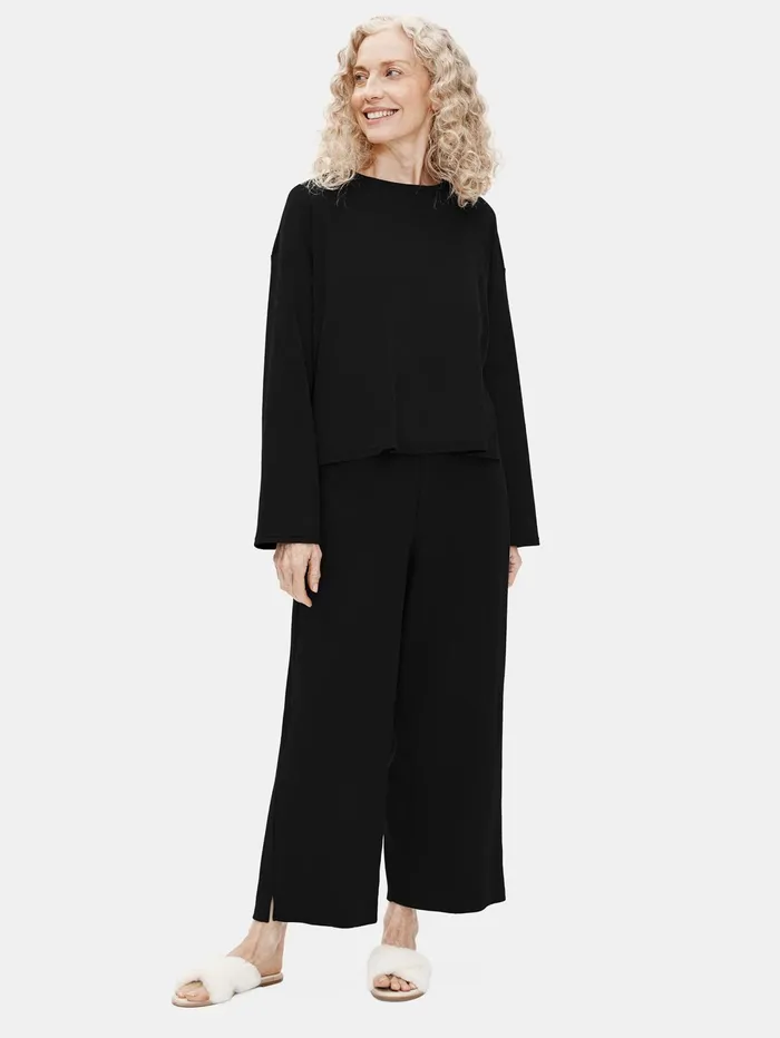 Sleepwear Women Eileen Fisher Organic Cotton Interlock Sleep BoxTop Black