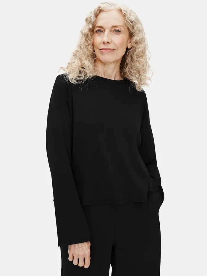 Sleepwear Women Eileen Fisher Organic Cotton Interlock Sleep BoxTop Black