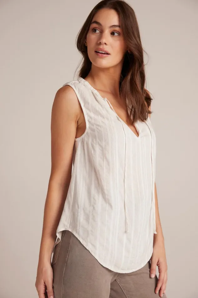 Sleeveless Women Bella Dahl Shirred Neck Sleeveless Pullover 8211 White Sand Stripe Sleeveless Women Bella Dahl Shirred Neck Sleeveless Pullover 8211 White Sand Stripe