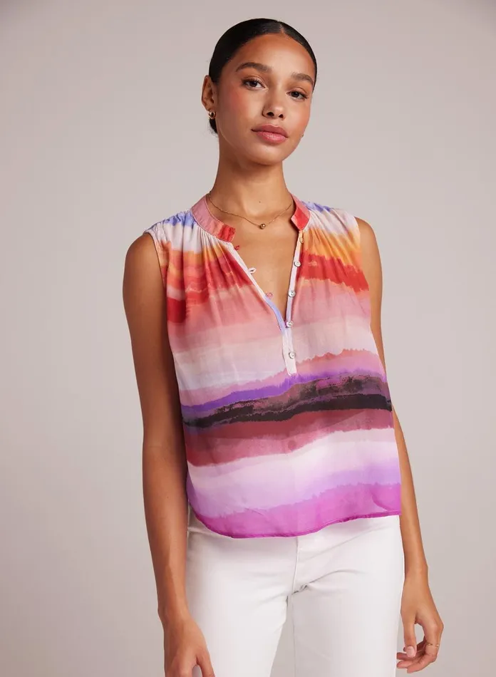 Sleeveless Women Bella Dahl Sleeveless Shirred Pullover 8211 Canyon Stripe Print