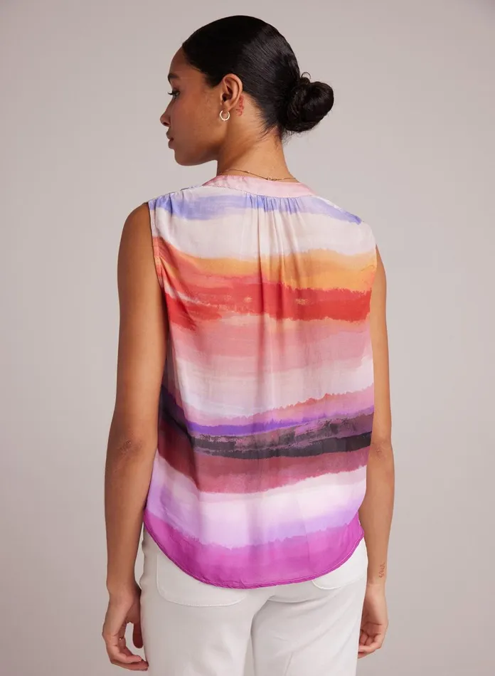 Sleeveless Women Bella Dahl Sleeveless Shirred Pullover 8211 Canyon Stripe Print