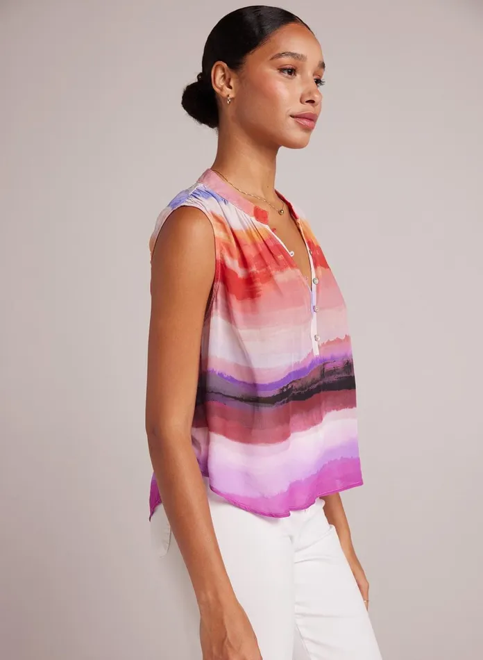 Sleeveless Women Bella Dahl Sleeveless Shirred Pullover 8211 Canyon Stripe Print