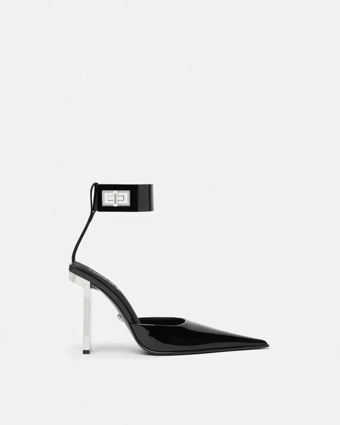 Slice Patent Slingback Pumps 105 Mm Blacksilver Women Versace Pumps and Slingbacks