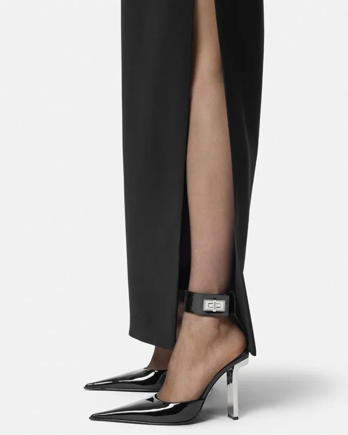 Slice Patent Slingback Pumps 105 Mm Blacksilver Women Versace Pumps and Slingbacks