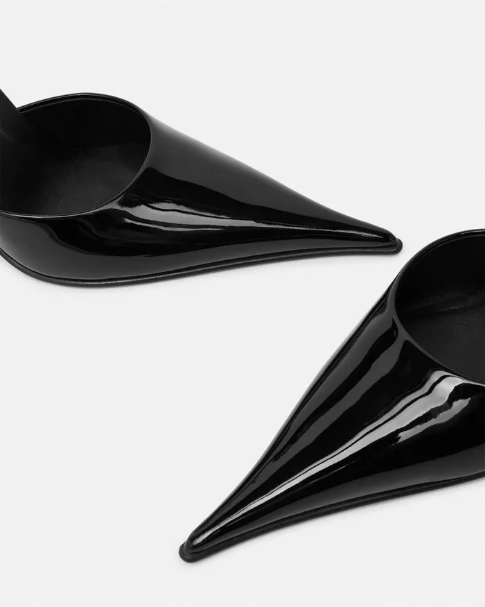 Slice Patent Slingback Pumps 105 Mm Blacksilver Women Versace Pumps and Slingbacks