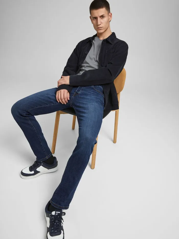 Slim and Straight Jeans JACK and JONES Mens TIM VINTAGE AM 605 SLIMSTRAIGHT FIT JEANS Blue Blue Denim