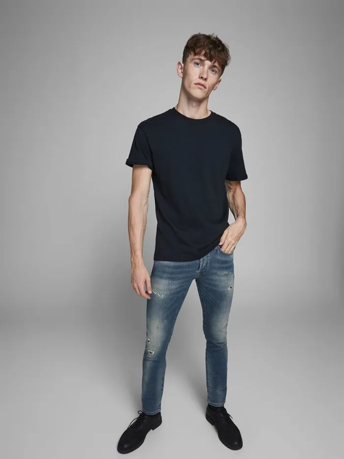 Slim Jeans JACK and JONES Mens GLENN ROCK BL 935 INDIGO KNIT SLIM FIT JEANS Blue Blue Denim