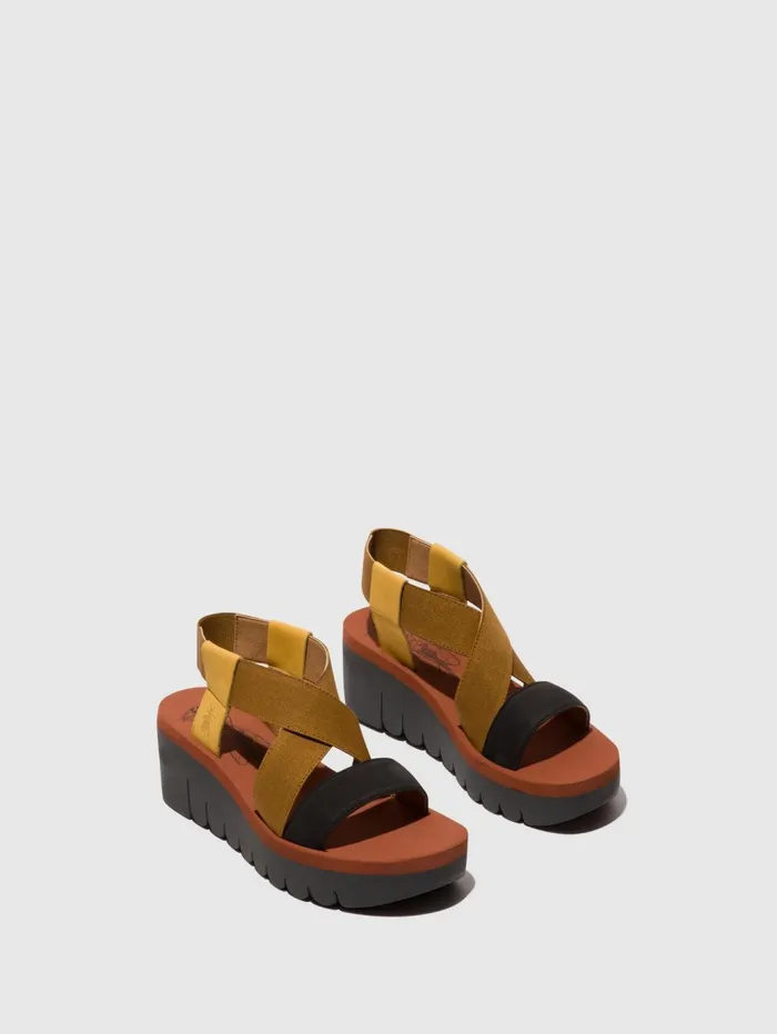 SlingBack Sandals YABI922FLY BUMBLEBEECAMELBLACK Women Fly London Sandals