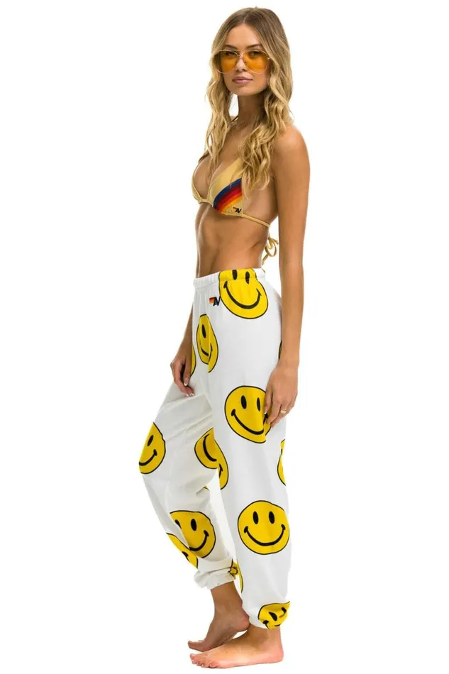 Smiley Repeat Sweatpants 8211 White Women Aviator Nation Sweatpants