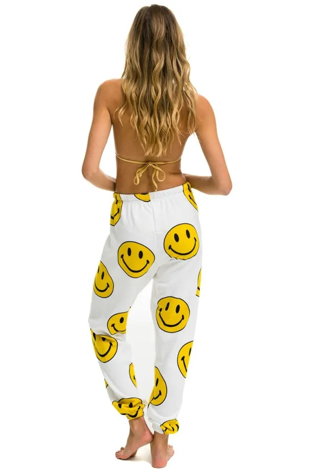 Smiley Repeat Sweatpants 8211 White Women Aviator Nation Sweatpants