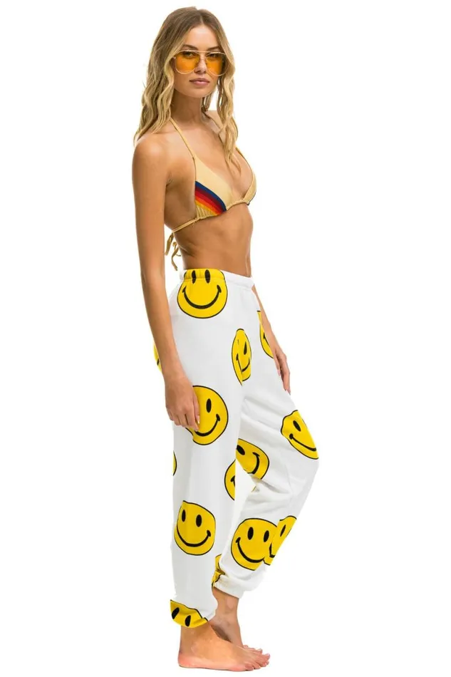 Smiley Repeat Sweatpants 8211 White Women Aviator Nation Sweatpants