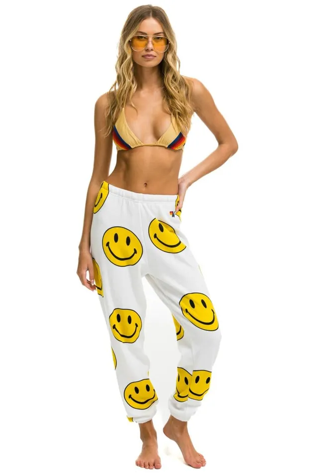 Smiley Repeat Sweatpants 8211 White Women Aviator Nation Sweatpants