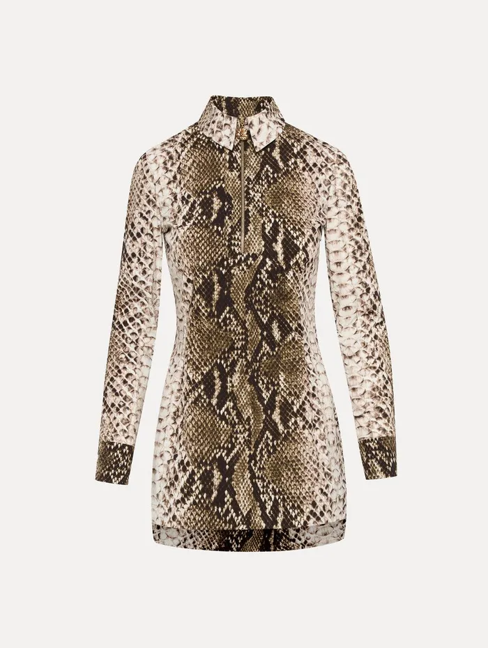 Snake Cotton Poplin Shirt Dress Olive Women Oscar De La Renta Dresses