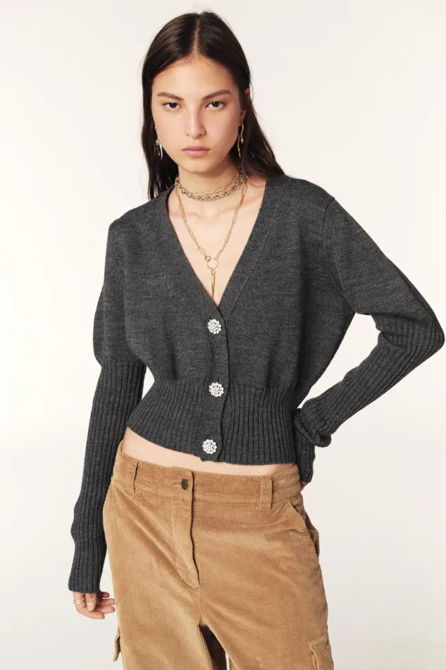 SnugFitting Cardigan Tanda Gray Women Baandsh Sweaters and Cardigans