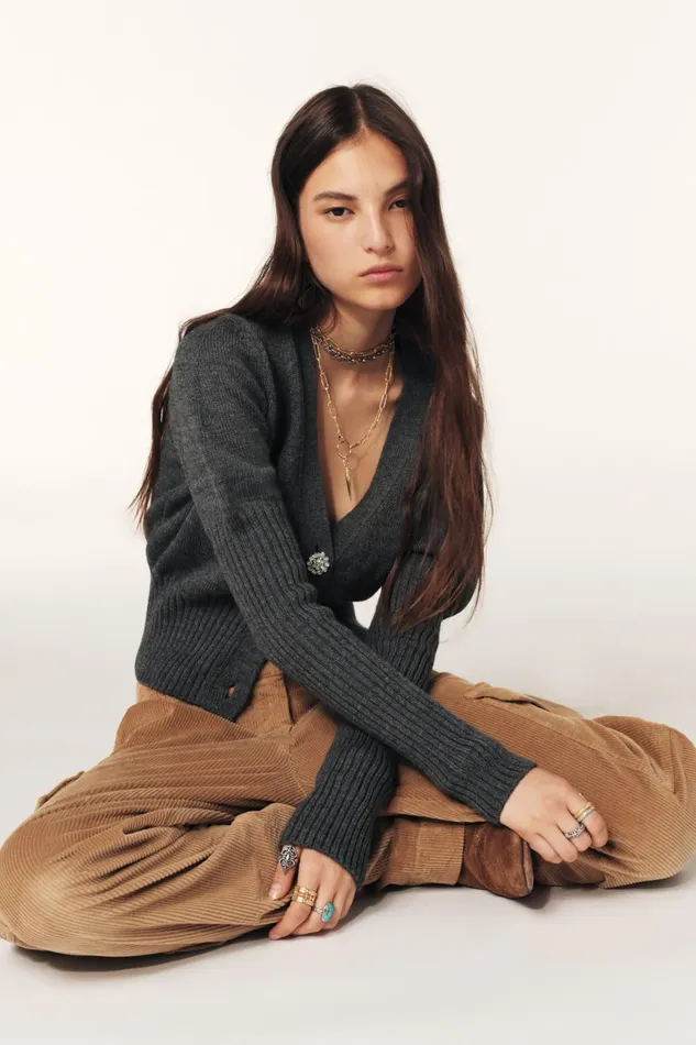 SnugFitting Cardigan Tanda Gray Women Baandsh Sweaters and Cardigans