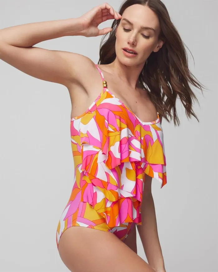 Soma Bleu Rod Italic Floral Geometric Overlay OnePiece Pink Multi Women Swim