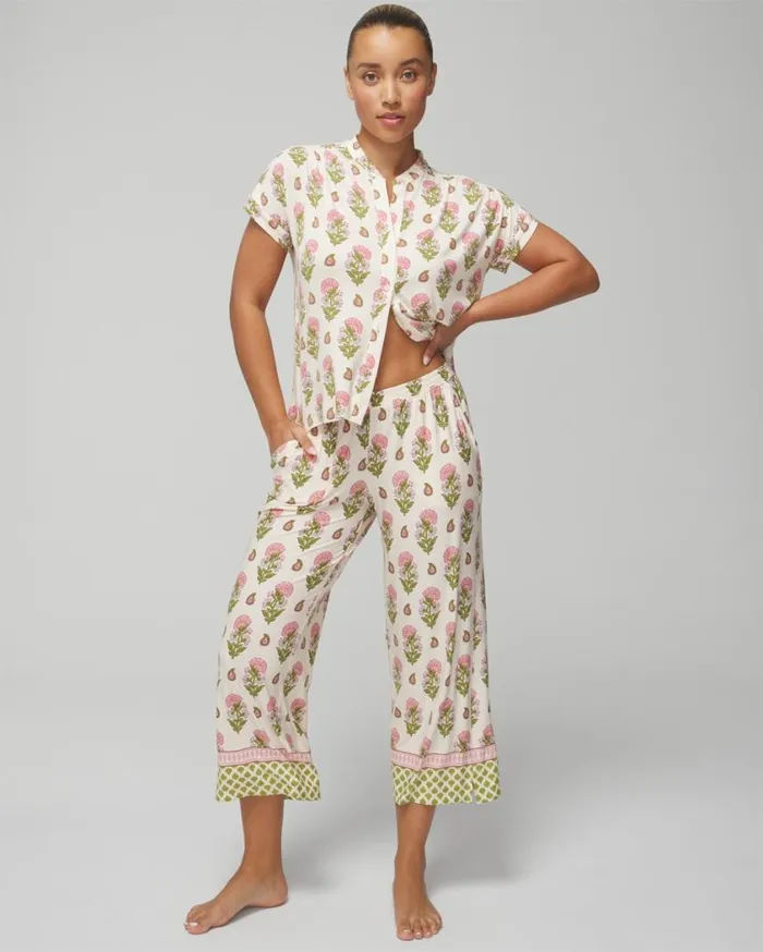 Soma Cool Nights Cropped Pants Paisley Floral Border Ws Women Matching Sets and Separates Soma Cool Nights Cropped Pants Paisley Floral Border Ws Women Matching Sets and Separates
