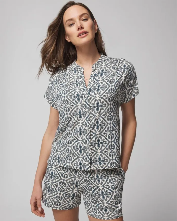Soma Cool Nights ShortSleeve ButtonFront Paisley Floral White S Women Matching Sets and Separates Soma Cool Nights ShortSleeve ButtonFront Paisley Floral White S Women Matching Sets and Separates