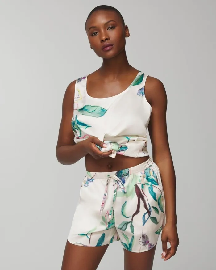 Soma Satin Flirty Shorts Sketchbook Flora G Ivory Women Matching Sets and Separates Soma Satin Flirty Shorts Sketchbook Flora G Ivory Women Matching Sets and Separates