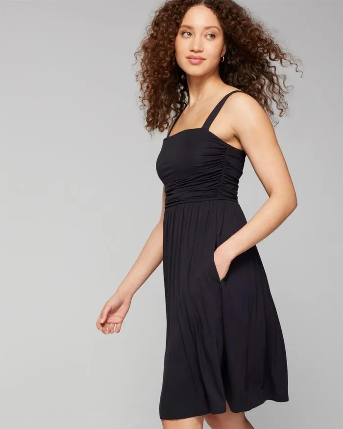Soma Soft Jersey Rouched Short Bra Dress Black Women Short Dresses