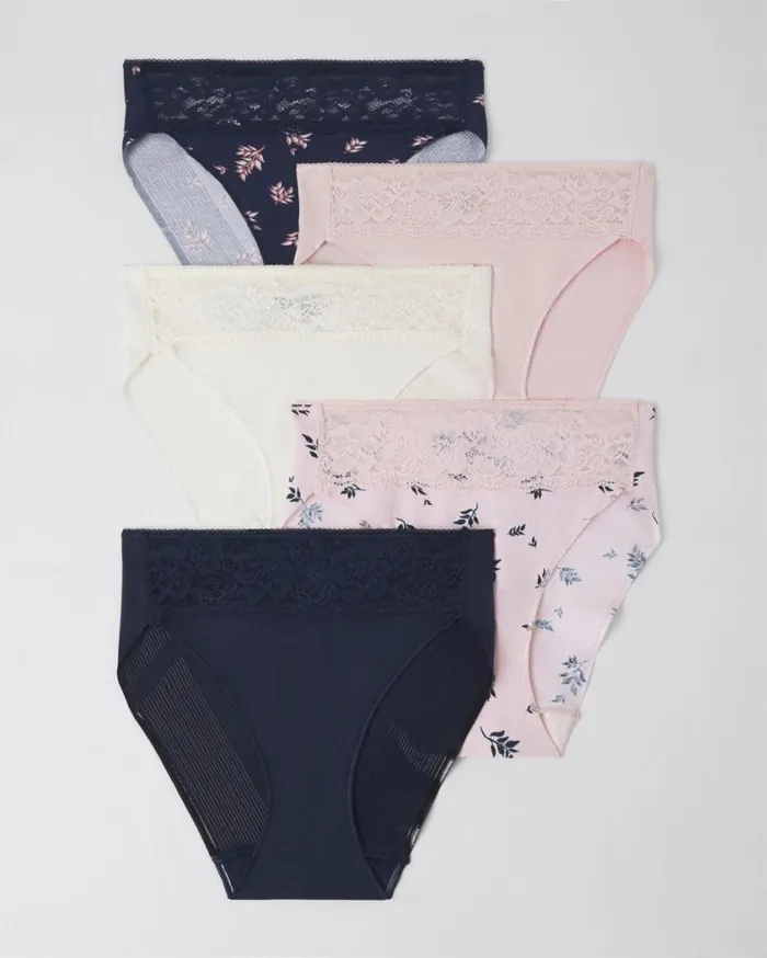 Soma Vanishing Edge Cotton Blend With Lace HighLeg 5Pack Ditsy Multipack Women Panties