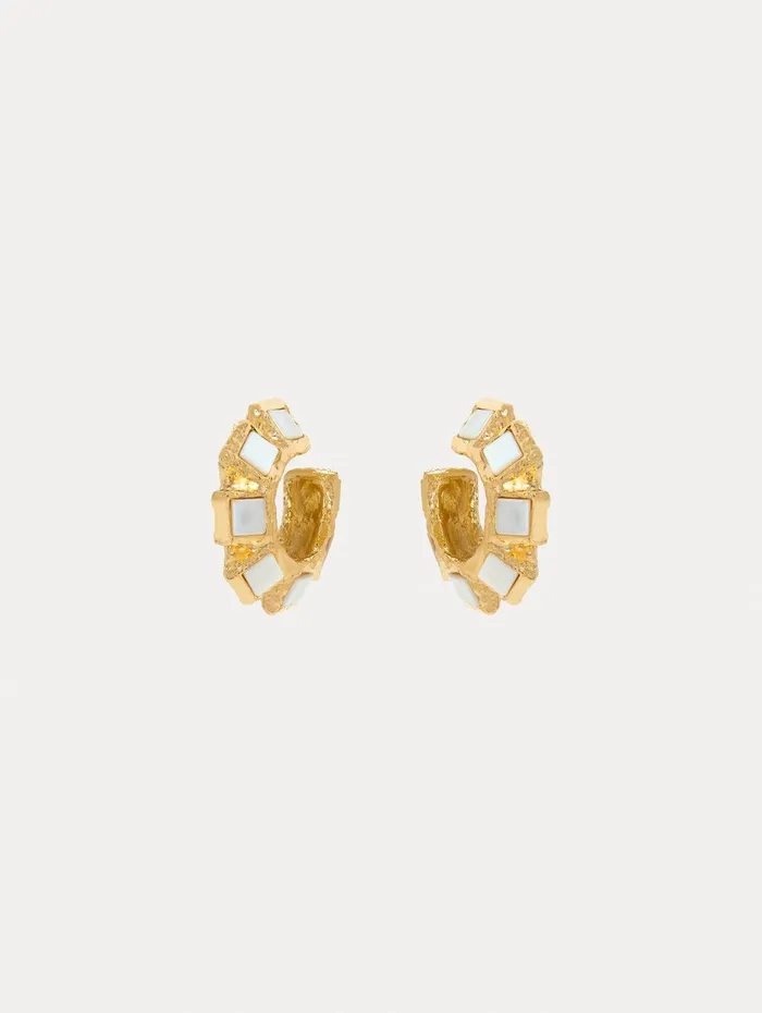Square Stone Hoop Earrings Pearl Women Oscar De La Renta Earrings