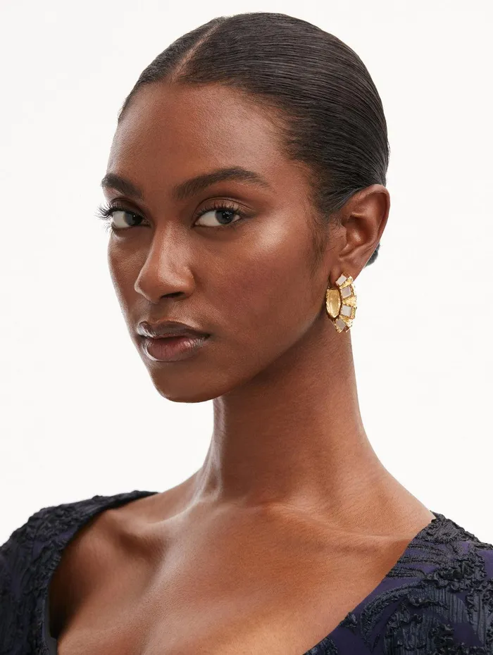Square Stone Hoop Earrings Pearl Women Oscar De La Renta Earrings Square Stone Hoop Earrings Pearl Women Oscar De La Renta Earrings