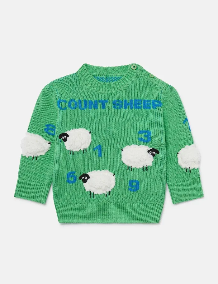 Stella McCartney Baby Boys Kids Sheep Embroidered Sweater Green