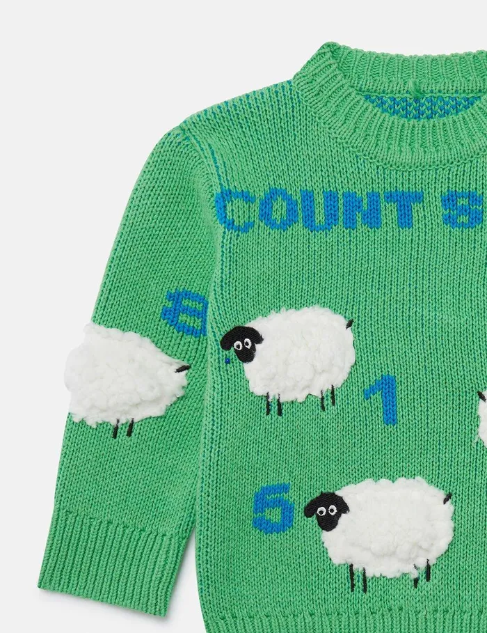 Stella McCartney Baby Boys Kids Sheep Embroidered Sweater Green Stella McCartney Baby Boys Kids Sheep Embroidered Sweater Green