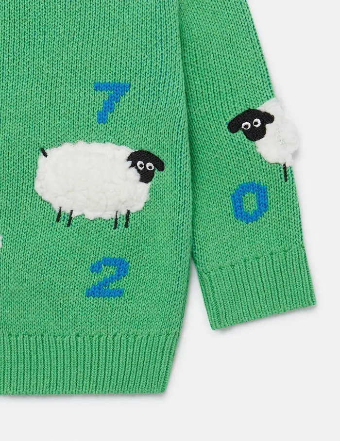 Stella McCartney Baby Boys Kids Sheep Embroidered Sweater Green Stella McCartney Baby Boys Kids Sheep Embroidered Sweater Green