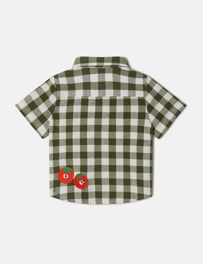 Stella McCartney Baby Boys Kids Veggie Embroidery Gingham Shirt Greenwhite Stella McCartney Baby Boys Kids Veggie Embroidery Gingham Shirt Greenwhite