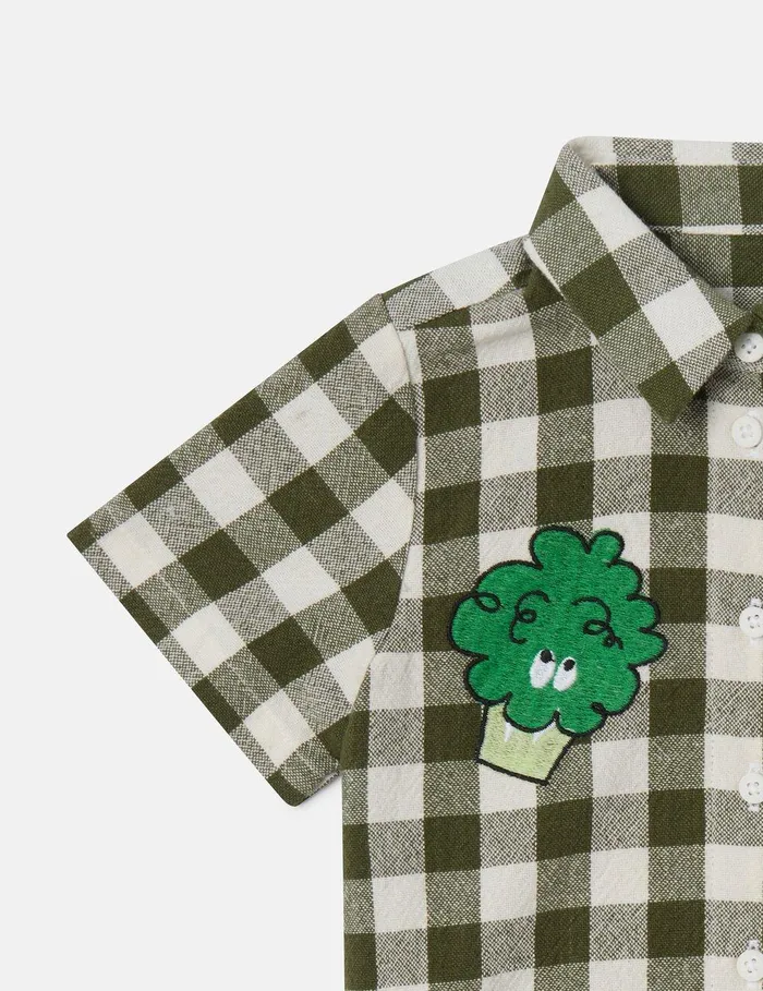 Stella McCartney Baby Boys Kids Veggie Embroidery Gingham Shirt Greenwhite Stella McCartney Baby Boys Kids Veggie Embroidery Gingham Shirt Greenwhite